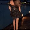 Chic Off-Shoulder Flounce Mesh Dress Woman Transparent Solid Color Layered Short Dresses Sexy Beach Vacation Women's Mini Dress