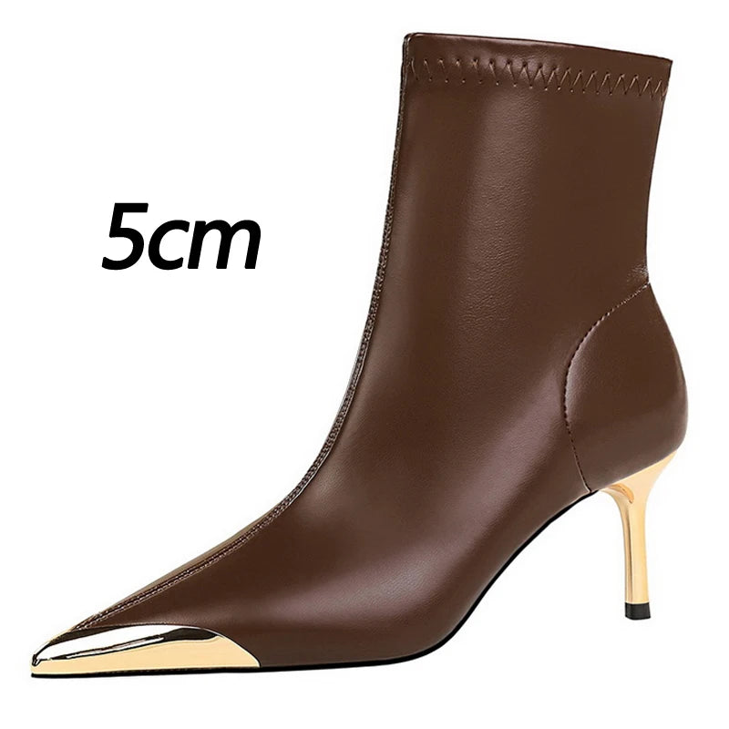 BIGTREE shoes Autumn Winter Boots Metal Pointed tip Women Boots Fashion Leather Boots High Heels Stilettos New Women Ankle Boots