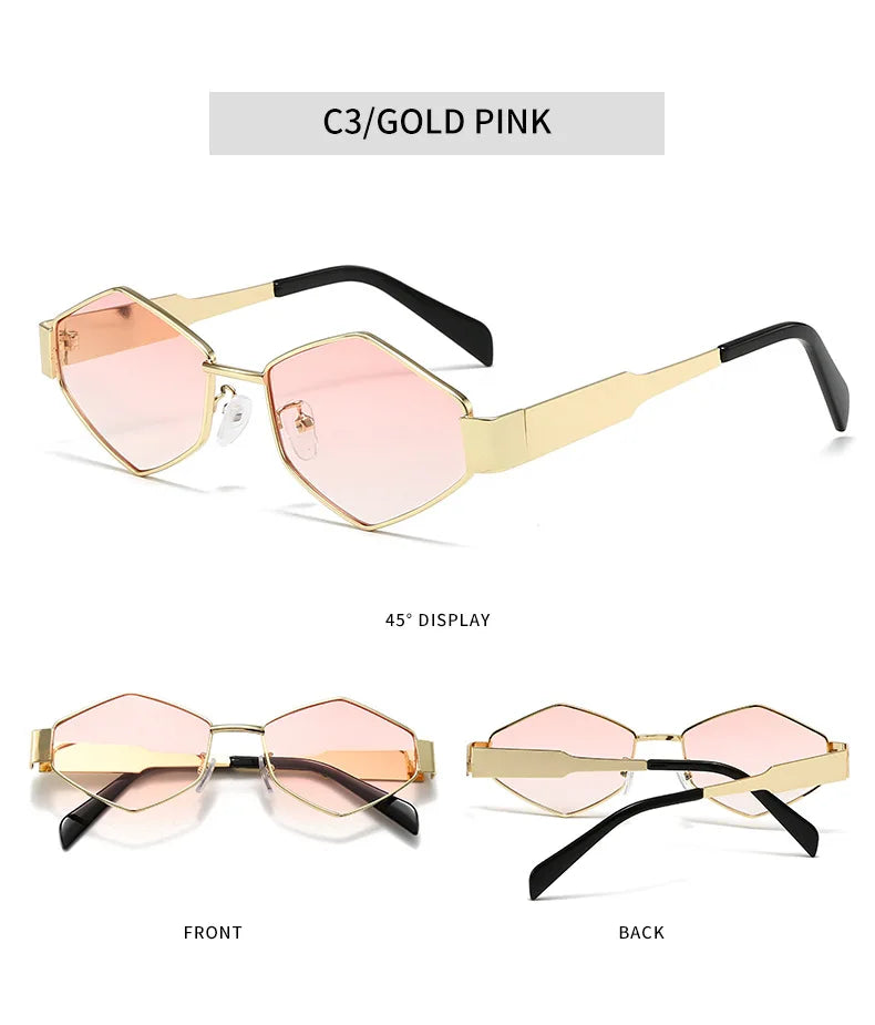 Polygonal Luxury Sunglasses Women Brand Fashion Rhombus Sun Glasses Woman 2024 Retro Vintage Metal Diamond Shades Eyewear