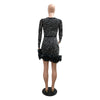 2024 New Women Mesh Sleeve Bodycon Sexy Diamonds Birthday Party Dress Tierred Ruffles Rhinestone Pearls Night Club Dress Pink