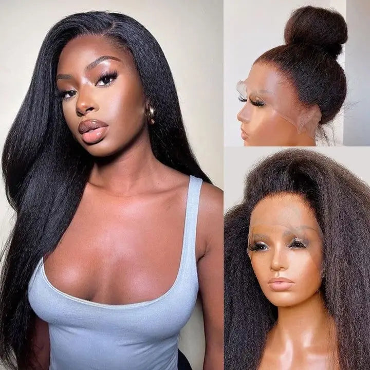 250% 13x6 hd lace frontal kinky straight human hair wigs For Women Glueless Brazilian 13x4 Yaki Straight lace front Wig On Sale