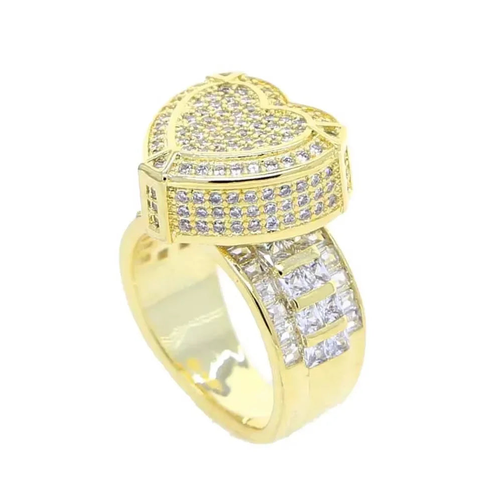 Full Micro Paved CZ Hollow Heart Ring High Quality Iced Out Bling Cubic Zirconia For Women Girlfriend Valentines Finger Jewelry