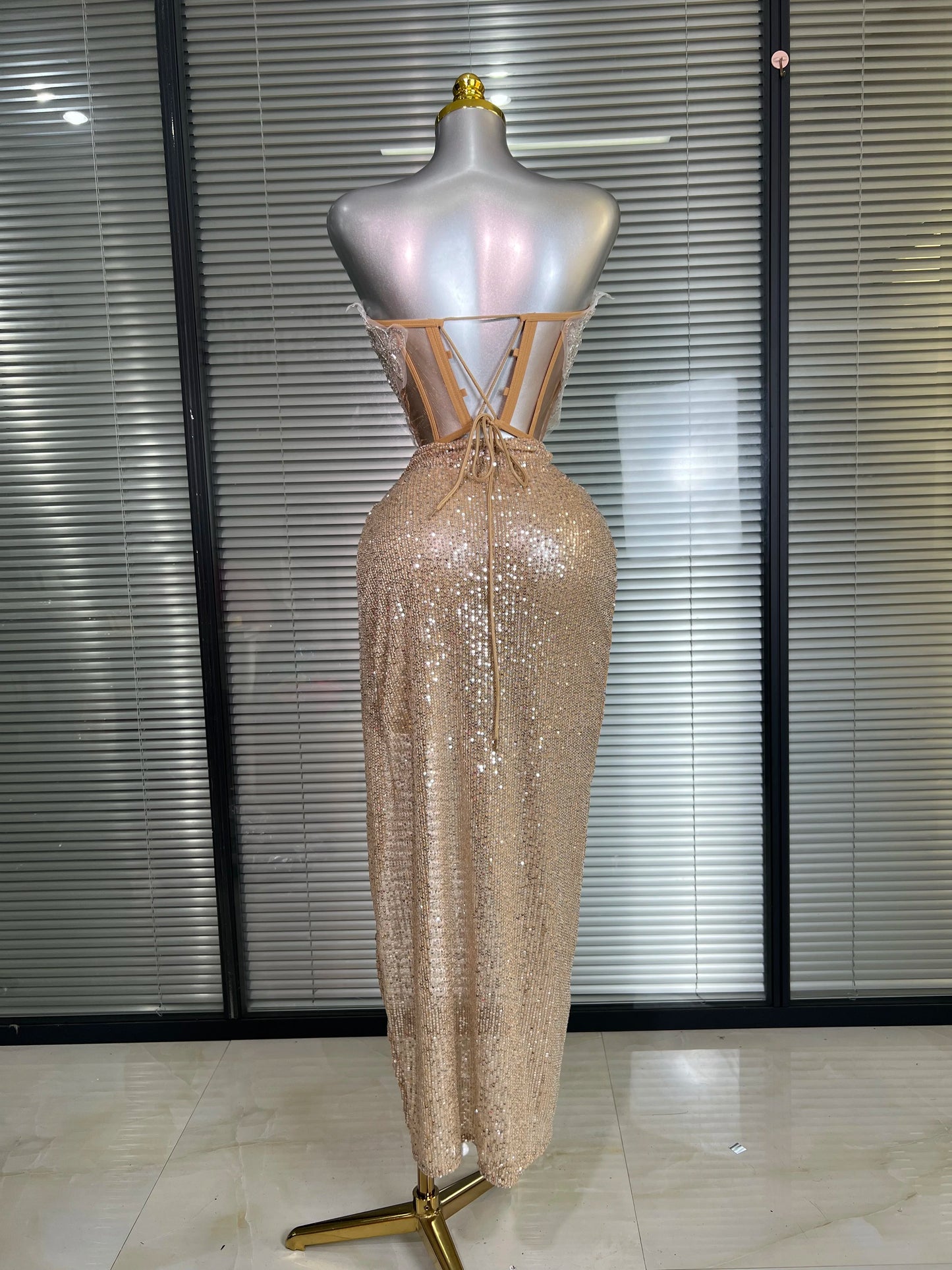 Summer New Women Sexy Strapless Two Pieces Set Glitter Night Club Skirt Suits Laced Singer Dancer Stage Performance Costume