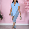 CM.YAYA Irregular V-hem Short Sleeve Single Breasted Blouse  Women 2022 Summer Streetwear Elegant INS Solid Casual Shirt Top