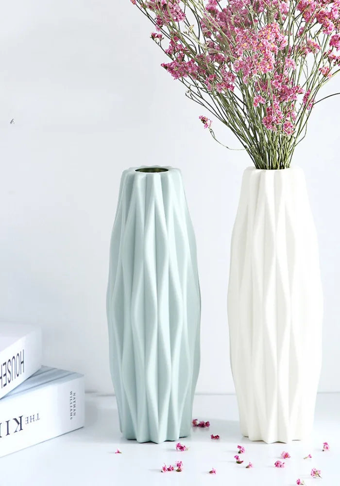 1Pc Diamond Plastic Vase Imitation Ceramic Flower Pot Thick And Durable Suitable For Living Room Bedroom Home Holiday Decoration