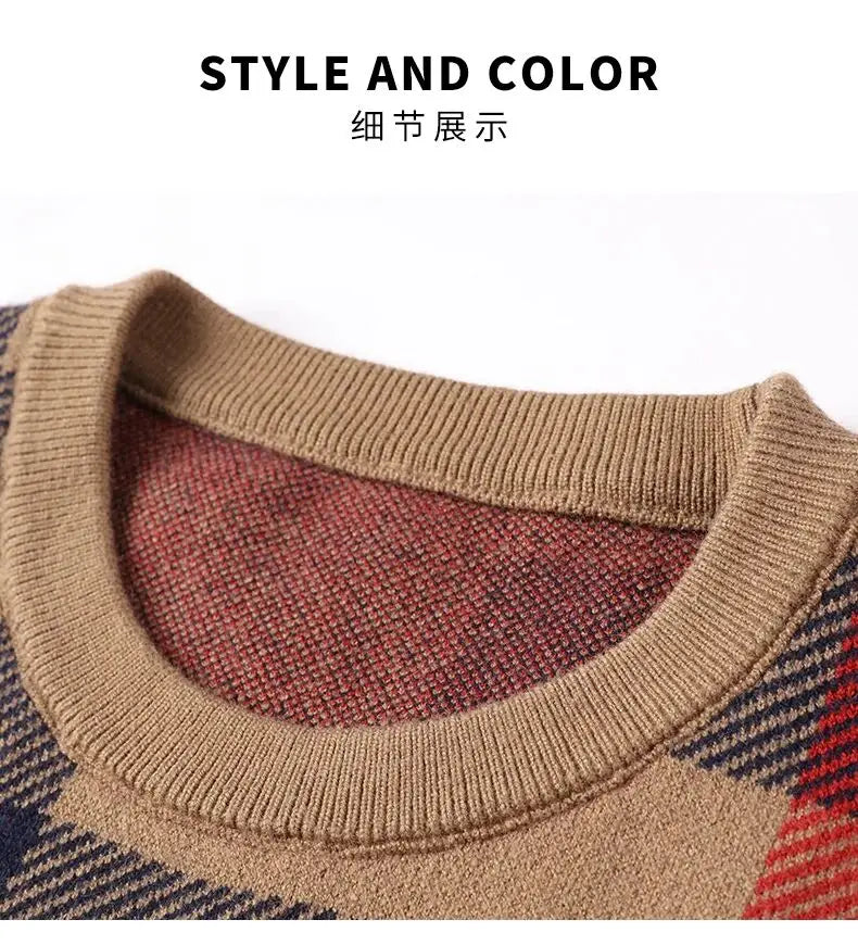 High Quality Luxury Men's Knitted Pullover Autumn Winter O-Neck Striped Wool Sweater British Casual Fashion Versatile Knitwear
