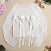 CM.YAYA Women's Set Bow O-Neck Mesh Long Sleeve Tops + Velvet Shorts Suits Streetwear Sexy Two 2 Piece Outfits Tracksuits Summer