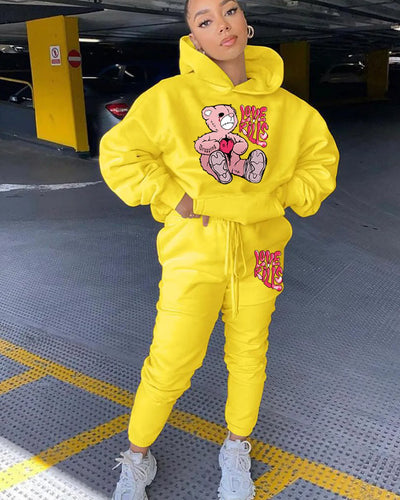 Women's Hoodies Sets Pants Suit 2 Piece Outfits 2025 New Letter Print Bear Aesthetics Sweatshirt and Sweatpants Womens Tracksuit