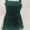 Spring And Summer Women's Clothing MINI Short Solid Color New Wind Sequins Halter Beach Dress One-word Shoulder Feathers Spice G