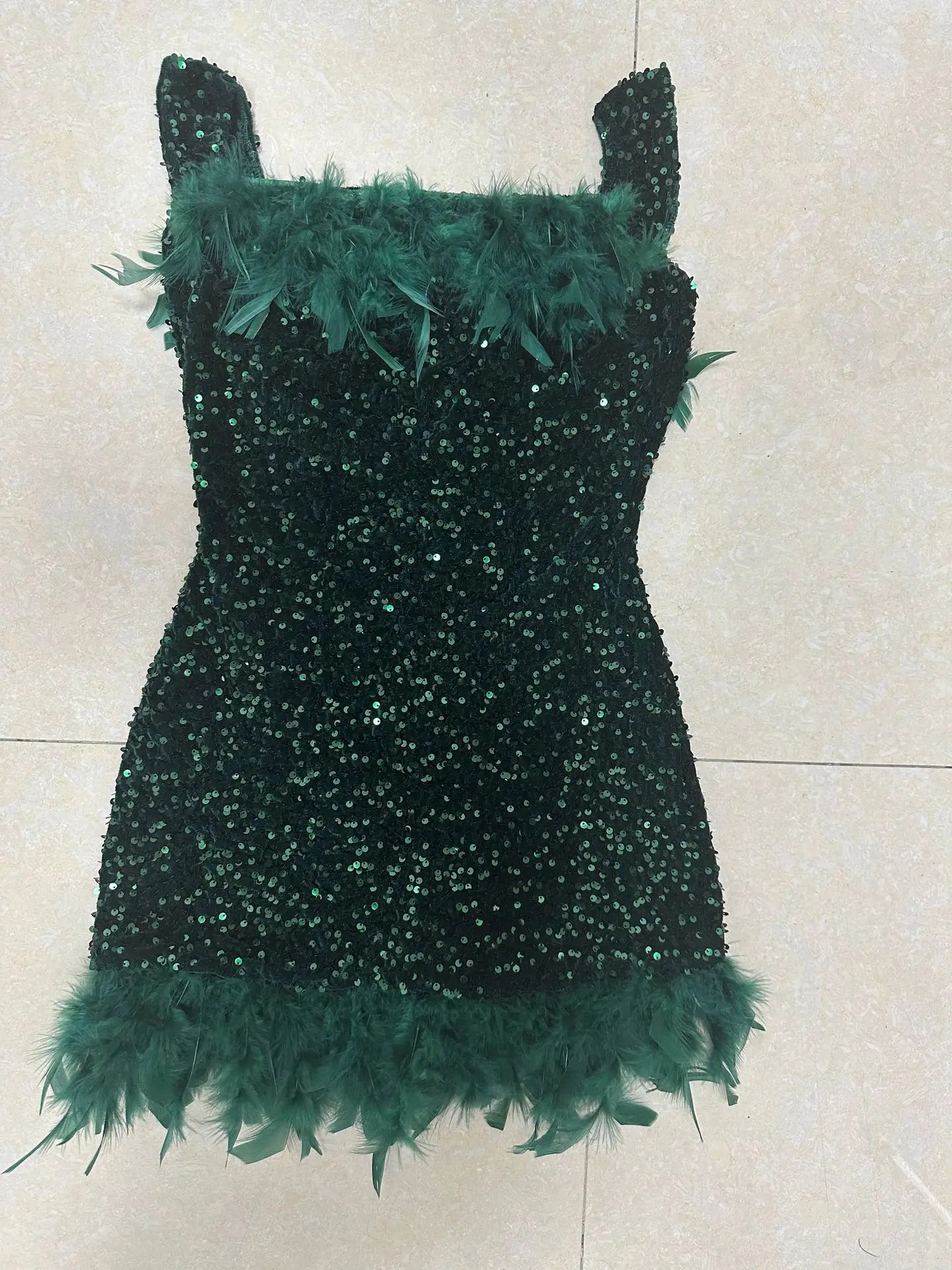 Spring And Summer Women's Clothing MINI Short Solid Color New Wind Sequins Halter Beach Dress One-word Shoulder Feathers Spice G