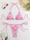 Bikini Women Swimsuit 2025 New Print Halter Bikinis Set Sexy Thong Swimwear Summer Two Piece Backless Beach Bathing Suit Female