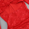 New Sexy Gloves Long Sleeves Cutout Pleated Draped Mini Dress Women Red/White Lace Floral Bodycon Dresses Party Cocktail Club