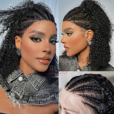 Braided Wigs 100% Human Hair 13X4 Lace Front Wig Braided Wigs With Baby Hair Wigs For Women Kinky Curly Hair Wigs Curly Bob Wig