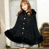 Japanese Liz Sweet Princess Faux Rabbit Fur Cape Coat Women Autumn Winter Fur Jacket Loose Clock Rhinestone Bow Hooded Coat