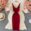Zipple  2023 Sexy Summer Knit Strap Dress Women Tank Elatic Waist Bodycon Sundress Female Beach Split Backless Midi Dress