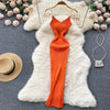 Summer V Neck Knit Sexy Strap Dress Women Elatic Waist Bodycon Sundress Female Beach Backless Maxi Long Dress