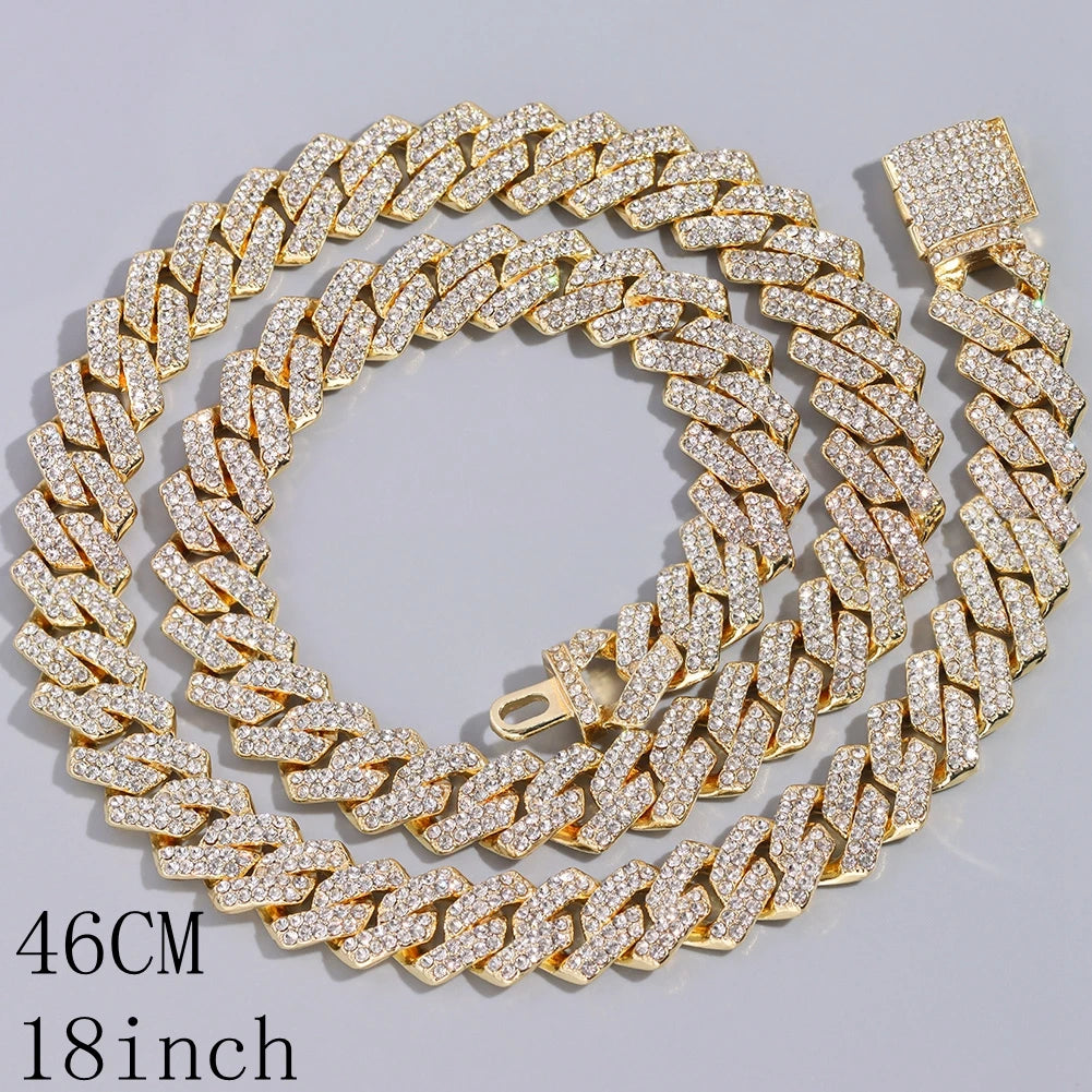 Caraquet Punk Hip Hop Cuban Link Chain Choker Necklace Iced Out Rapper Crystal Necklace Fashion Bling Rhinestone Jewelry Gift