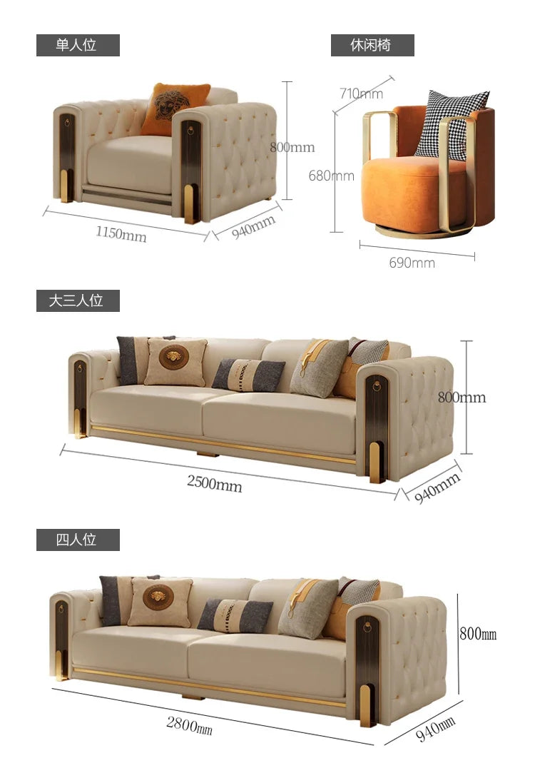 Elegant Luxury Modern Sofa Designs Royal Set Designer Leather Sofa Lounge Loveseat Divano Soggiorno Living Room Furniture