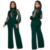 Fashion Women's Clothing Hollow Long-sleeved Loose Wide Leg Jumpsuits Overall Pants Solid Color Sexy Lace
