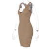 Sexy Deep U Neck Wrap Chest Slim Bodycon Dress Women Sleeveless Solid Color Skinny Dress Elegant Club Party Vestidos