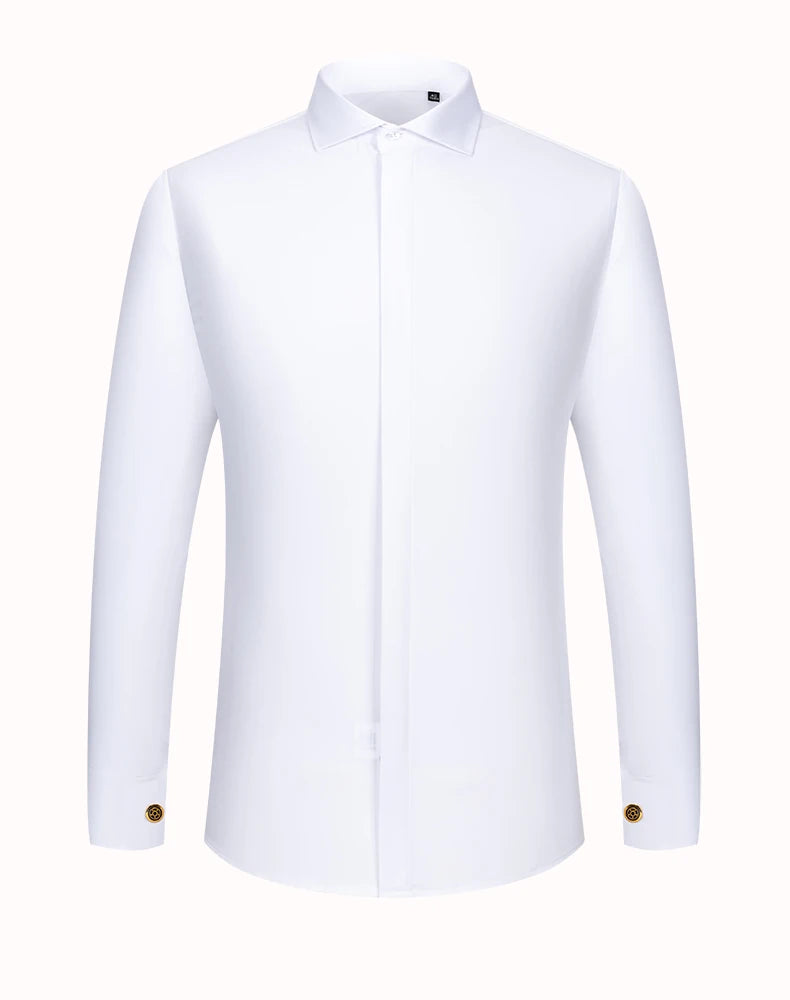 Men's French cufflink shirt with long sleeves slim fit concealed buttons solid color high end wedding dress formal men's