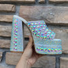Luxury Handmade Full Rhinestones Platform Wedges Women Slippers Sandals Fashion Summer High heels Mules Slides Chunky Shoes