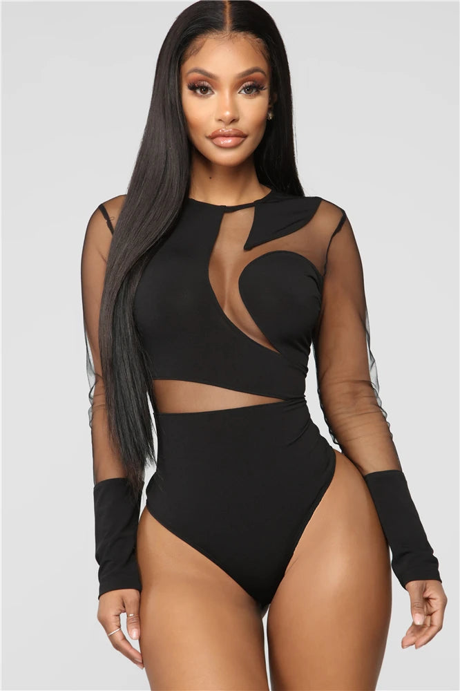 HBLL Sexy Nightclub Outfits Long Sleeve Bodycon Jumpsuits Romper for Women Birthday Outfits Womans Clothing Mesh Bodysuit
