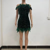 Women's Party Dress Sleeveless Shiny Sequins Feather Evening Dress Sexy Off Shoulder Backless Mini Formal Prom Dresses HXY8