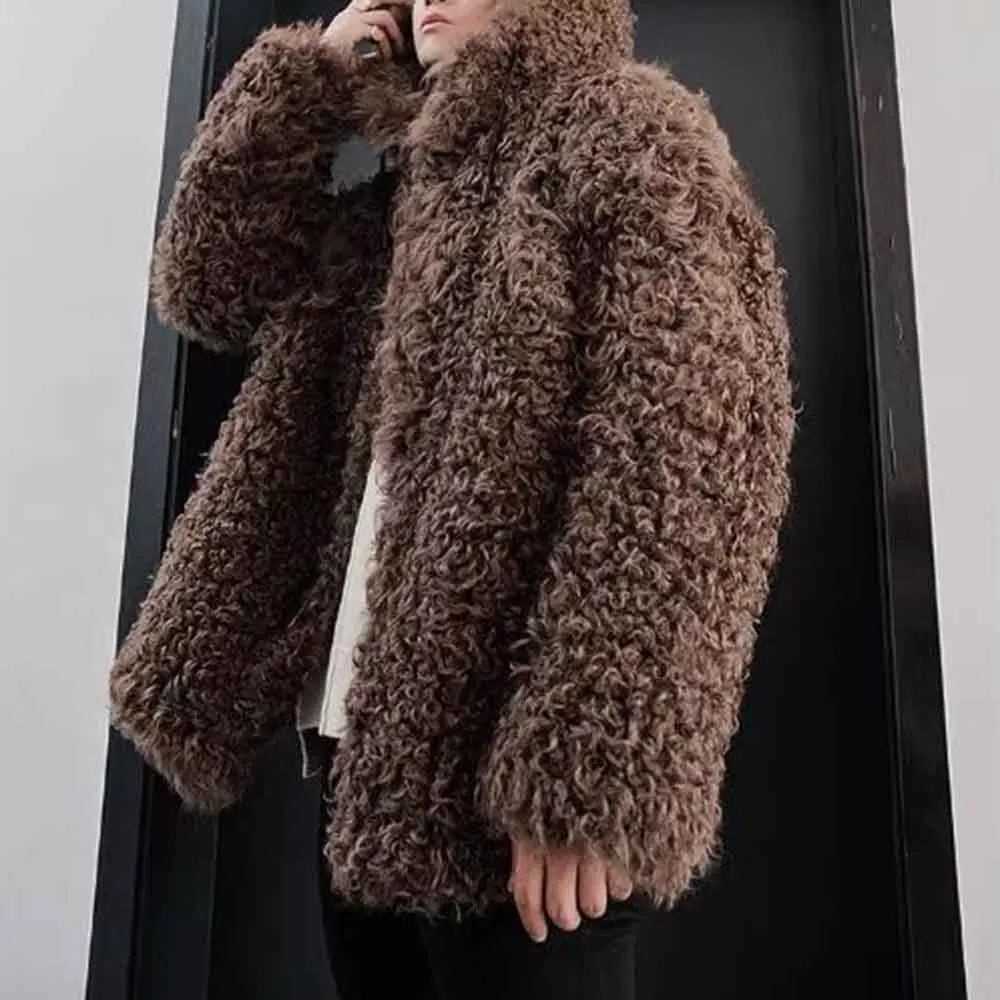 Winter New Men's Solid Color Faux Fur Long-Sleeved Jacket Korean Retro Fashion Trend Street Casual Loose Simple Niche Men's Top