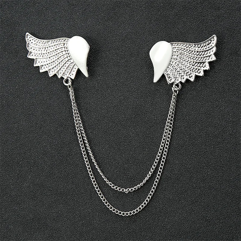 Fashion Gentleman Tassel Brooch For Men Suit Shirt Collar Triangle Wings Chain Lapel Pin Metal Retro Wedding Accessories