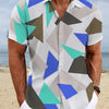 Men's Geometric Print Short Sleeve Shirt Hawaii Beach Casual Men's Cardigan Top Stylish And Comfortable Men's Shirt