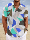 Men's Geometric Print Short Sleeve Shirt Hawaii Beach Casual Men's Cardigan Top Stylish And Comfortable Men's Shirt
