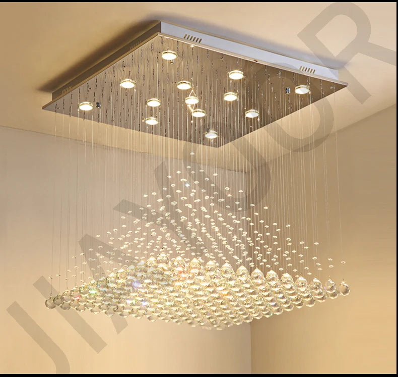 Chandelier K9 Crystal Pendant Ball Square Chandelier Lighting Fixture Raindrop Curtain Glass Chandelier LED Light