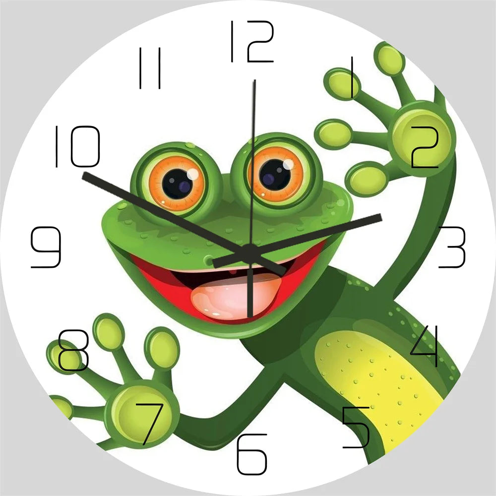 Funny Frog Acrylic Wall Clock Beach Starfish Record Marble Cat Retro Wall Decoration Clocks for Living Room Bedroom Office Home