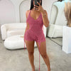 Joskaa Sequins Knit Beach 3 Piece Sets Women Sexy Backless Halter Irregular Top+Head Scarf+Shorts Matching Set Vacation Outfits