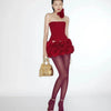 Red Color Women Sexy Strapless Ball Gown Mini Fashion Celebrity Nightclub Party Dress Birthday Cocktail Girls' Outfit