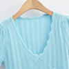Women V Neck Knitted Crochet Tee With