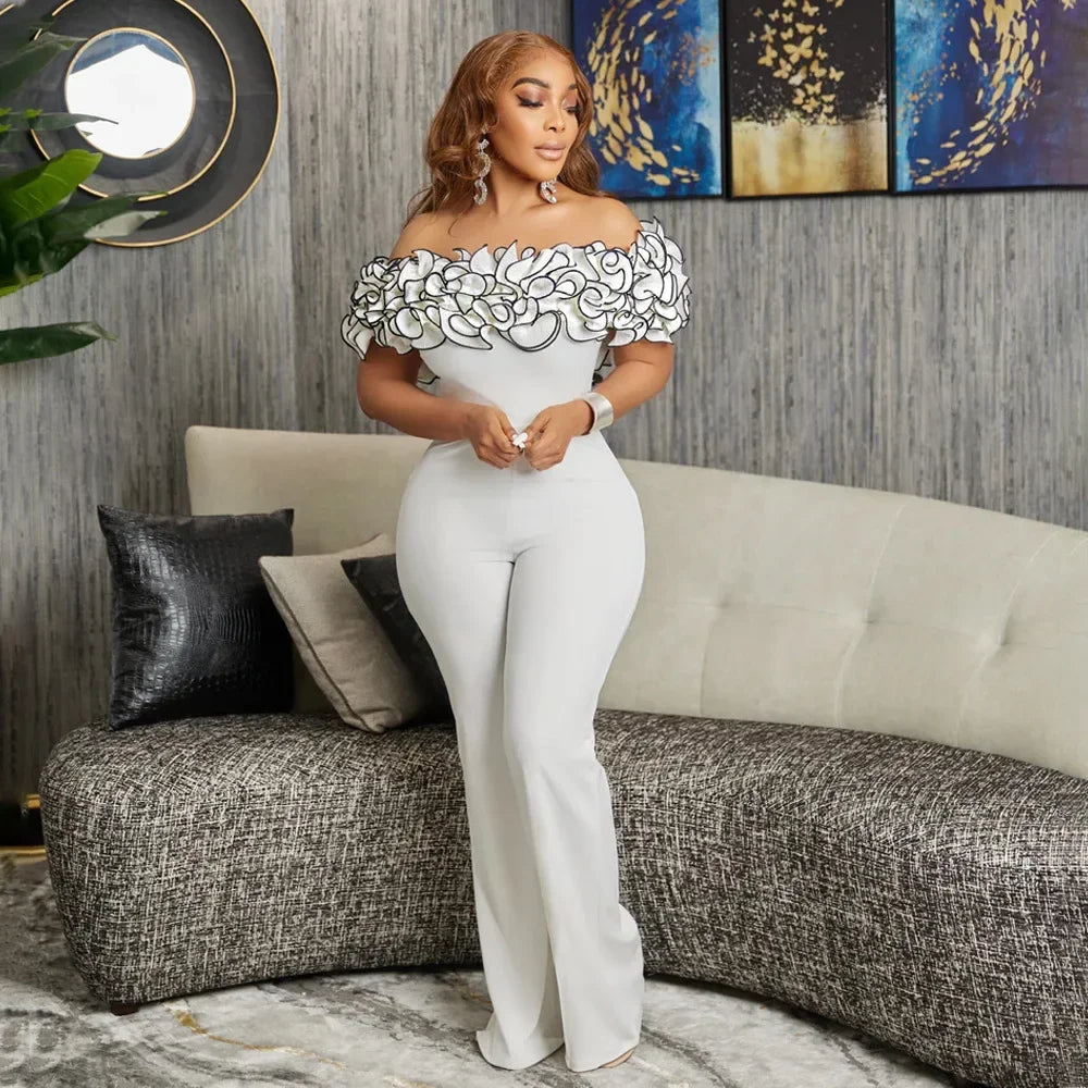 Sexy Slash Neck Slim Fit Jumpsuit for Woman Jumpsuits Rose One Piece Women Club Overalls Celebrities Outfits Party Sexy Rompers