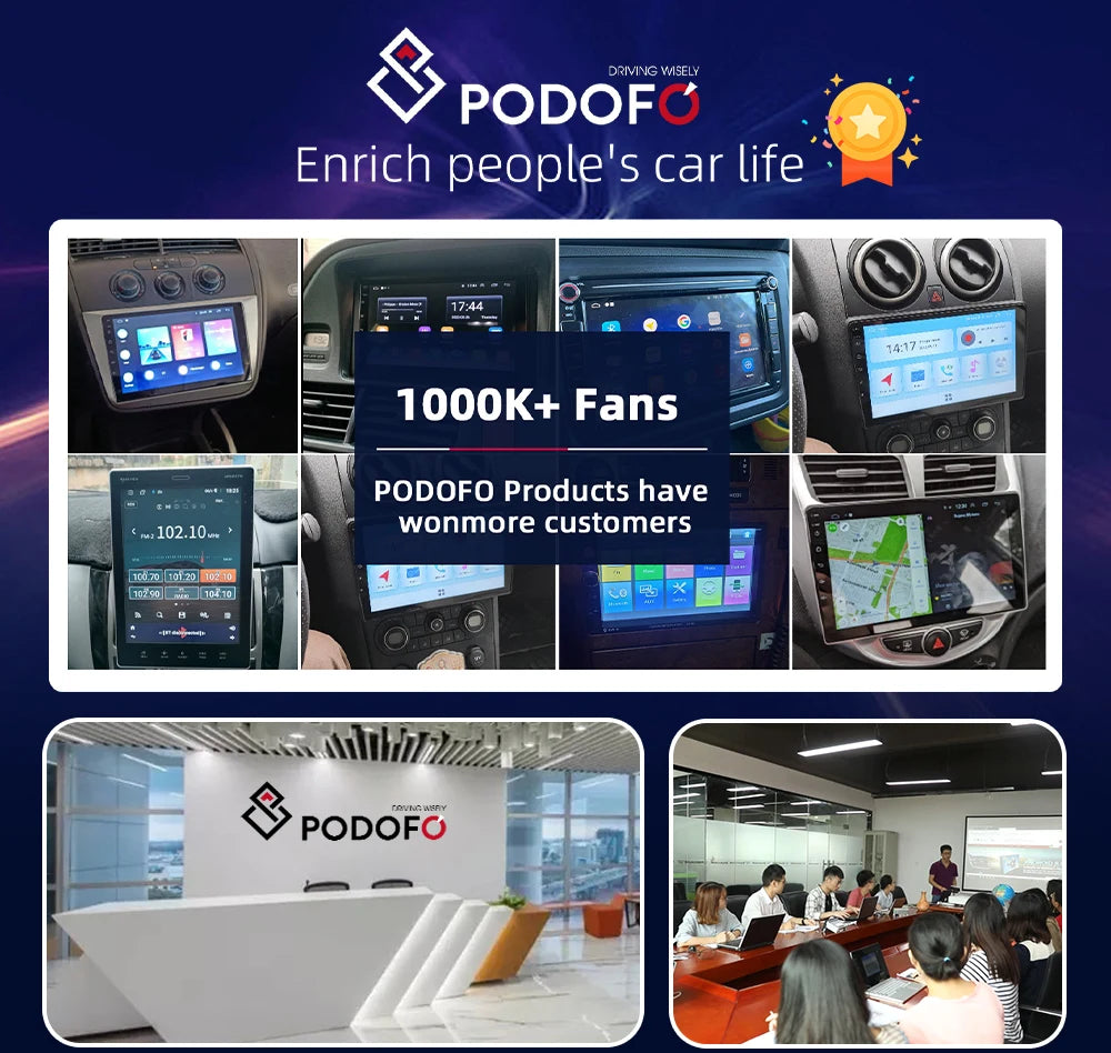 Podofo 8inch Android Monitor 4+64G Carplay Android auto Car Video Player Bluetooth FM AUX Apple Airplay Dashboard Monitor