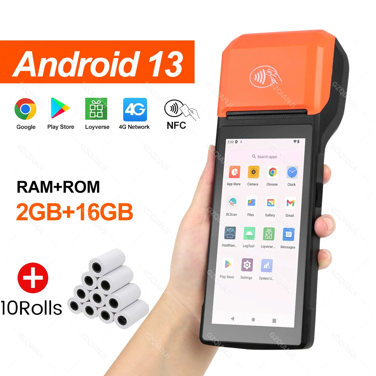 Handheld Commercial PDA Android 8.1/13 Bulit-in 58mm Thermal Receipt Printer NFC Optional for Cafeteria WIFI Bluetooth Connect