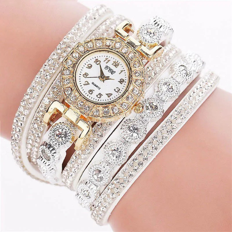 Fashion Rhinestone Blingbling Leather Wrap Quartz women watch