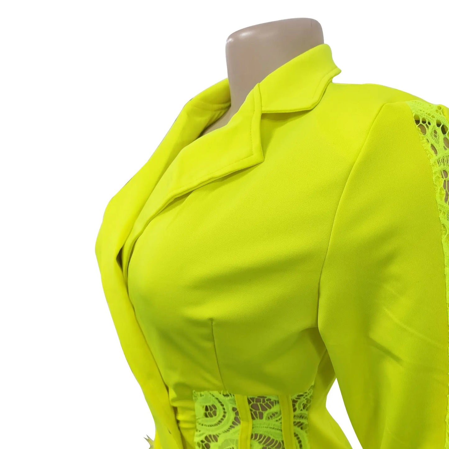 FANAN Elegant Women Double Breasted Tassel Hem and Long Sleeve Notched Collar Lace Waist Patchwork Blazer Dress Vestidos 2022