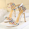 Summer Women Roman High Heels Rivets Studded Sandals Stiletto Gladiator Pumps Open Toe Luxury Shoes Hollow One-word Buckle 267-2