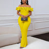 Luxury Jumpsuits & Rompers for Woman Off the Shoulder Ruffles Short Sleeve High Waisted Solid New Year 2025 Christmas Overalls