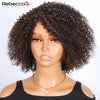 Ombre Brown Short Afro Kinky Curly Bob Wigs For Women Brazilian Human Hair Wigs Highlight Human Hair Wig With Bangs 180% Density