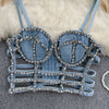 Streetwear Diamonds Denim Vest Female Bra Sleeveless Backless Sexy Summer Tank Tops For Women Camisole y2k Crop Top 2025