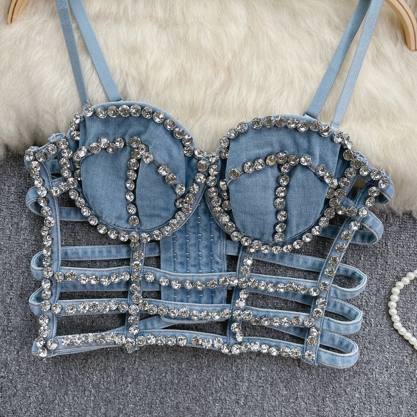 Streetwear Diamonds Denim Vest Female Bra Sleeveless Backless Sexy Summer Tank Tops For Women Camisole y2k Crop Top 2025