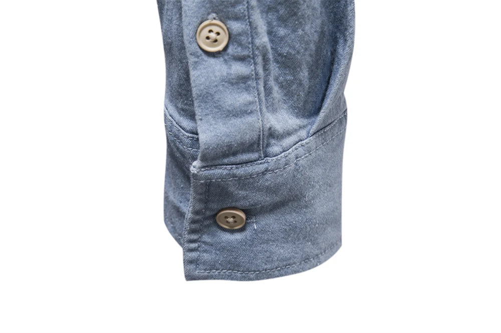 AIOPESON Autumn New Cotton Men's Denim Shirt Solid Color Single Pocket Casual Long Sleeve Shirt Autumn Jeans Shirt for Men