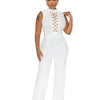 Znaiml Office Lady Jumpsuit High Waist Elegant Black One Pieces Chain Short Sleeve Straight Wide Leg Romper Birthday Overalls