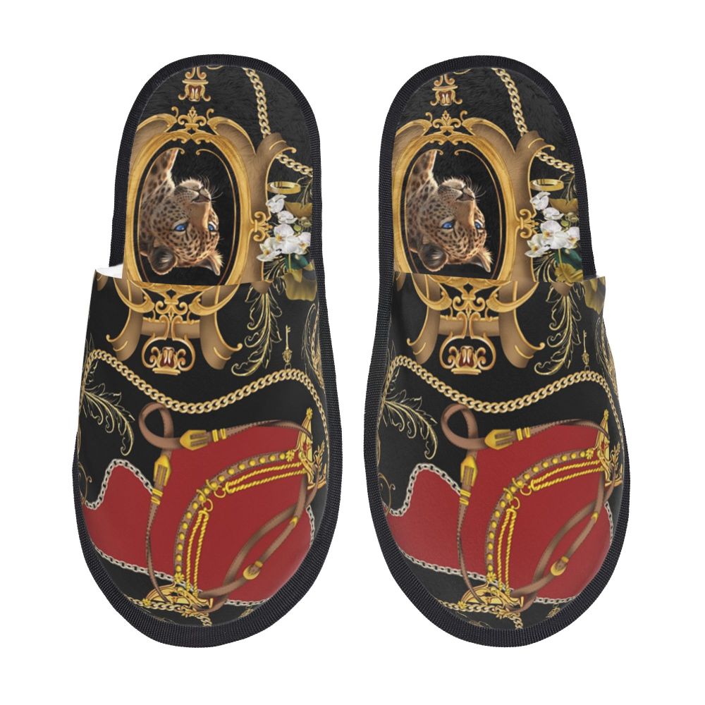 Custom Queen Of Absolutely Everything Gold Baroque Soft Memory Foam House Slippers Women Comfy Warm Anti-skid Sole Slipper